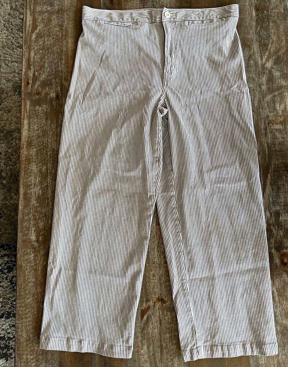 Madewell Emmett Wide-Leg Crop Striped High Rise Denim Pants 31 28" White/Blue